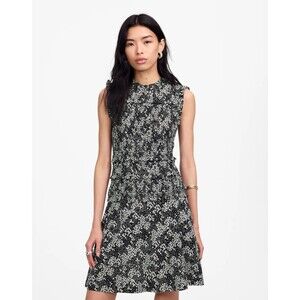 MADEWELL Smocked Crewneck Mini Dress 6 Harper Floral Black White Tank NWT B10